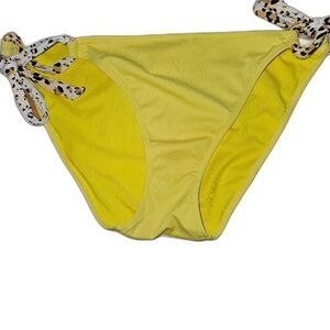 Victoria's Secret Pink Size L Yellow Cheetah Accent Swim Bottoms Adjustable Tie